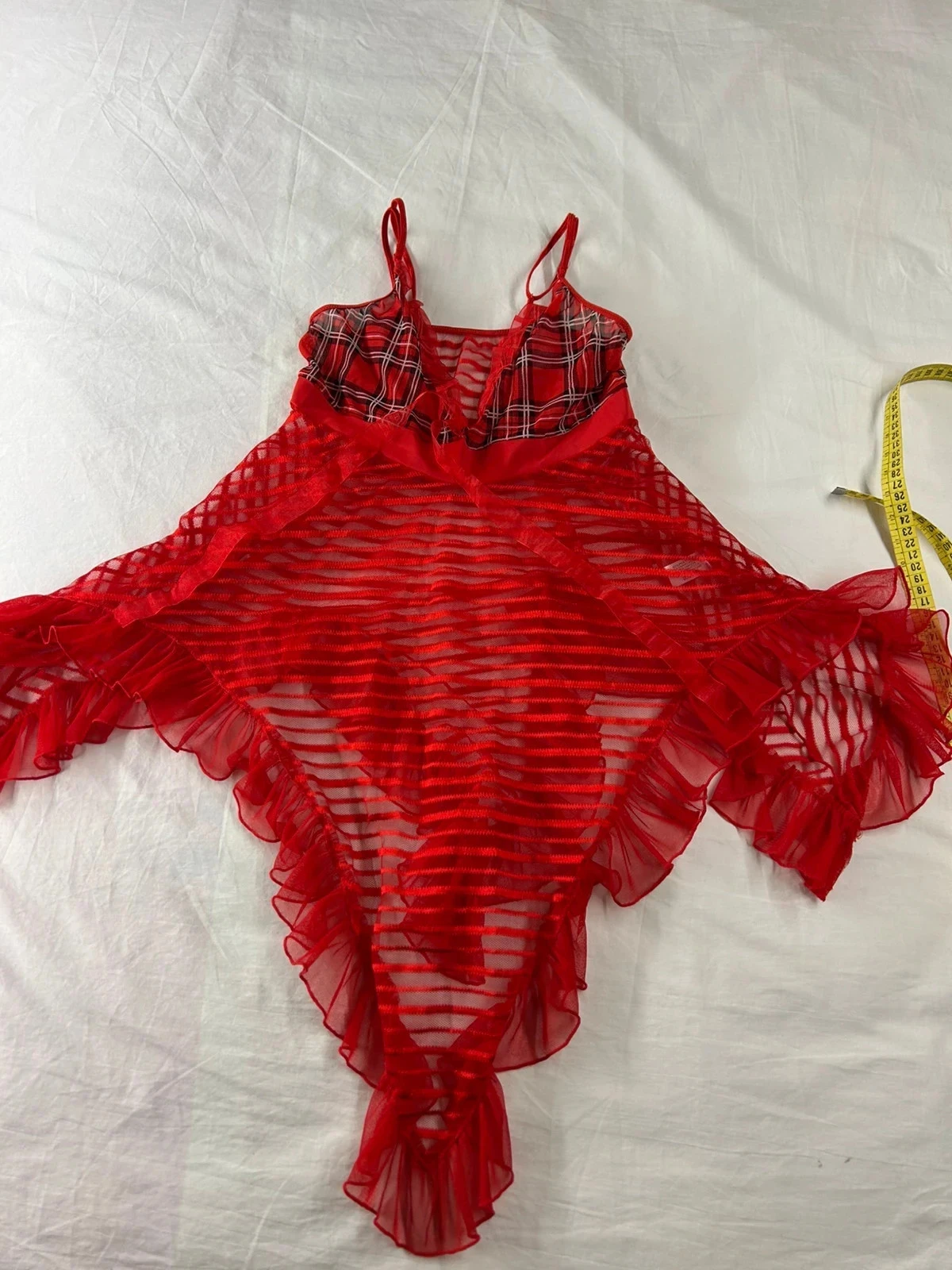 Vestido curto vermelho com renda coquete vintage em poliamida – photo 2